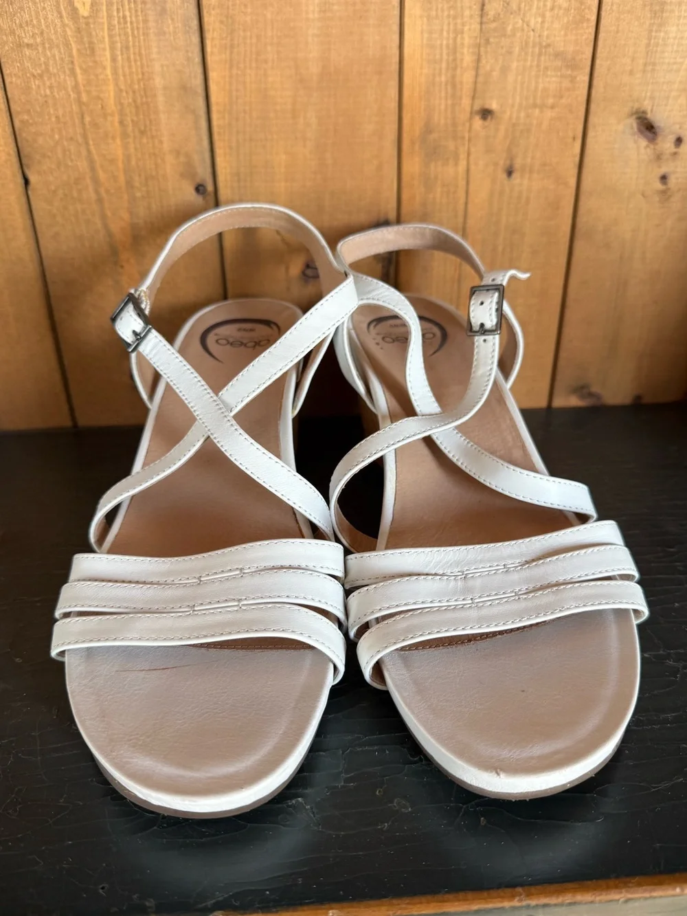 Abeo Bio System 3” White/Cork Leather Espadrille Strappy Wedge Sandal 9